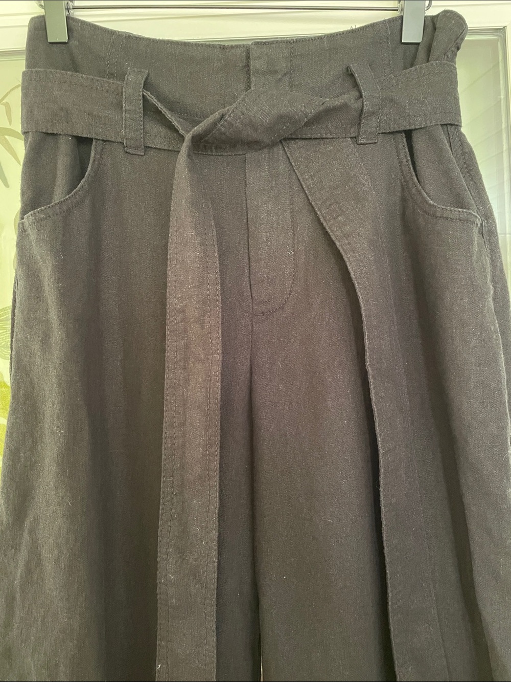 Gap Linen Wide Leg Pants Black Tie Waist High Rise Relaxed Coastal Chic Size 8 - Picture 5 of 11